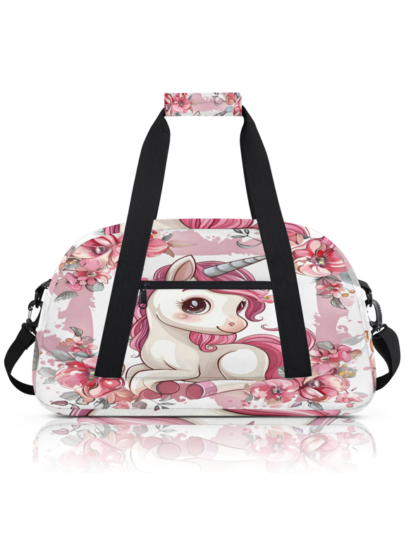 Sports Duffle Bags Travel Duffle Bag Gym Bag Cute Unicorn Floral Weekender Travel Bag Waterproof Overnight Bag Carry On Travel Tote Bag Dance Bags
