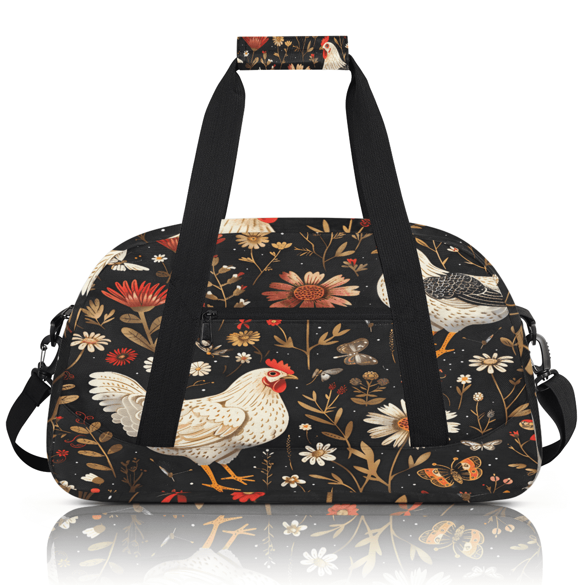 Herdesigns Sports Duffle Bags Travel Duffle Bag Gym Bag Farmhouse Floral Chicken Weekender Travel Bag Waterproof Overnight Bag Carry On Travel Tote Bag Dance Bags