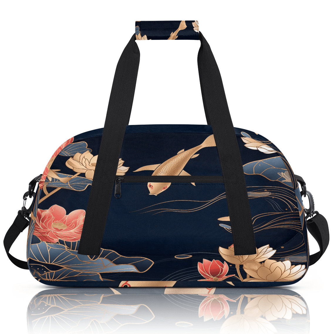 Herdesigns Sports Duffle Bags Travel Duffle Bag Gym Bag Floral Japanese Chinese Fish Weekender Travel Bag Waterproof Overnight Bag Carry On Travel Tote Bag Dance Bags