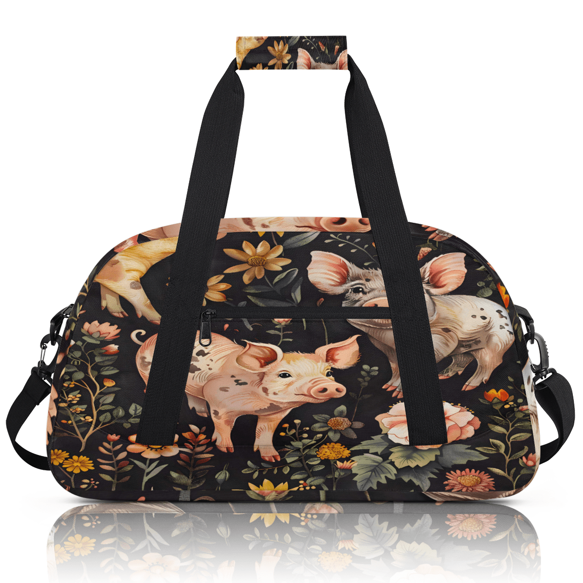 Herdesigns Sports Duffle Bags Travel Duffle Bag Gym Bag Floral Pig Animal Weekender Travel Bag Waterproof Overnight Bag Carry On Travel Tote Bag Dance Bags
