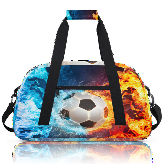 Herdesigns Sports Duffle Bags Travel Duffle Bag Gym Bag Football Ball Flame Weekender Travel Bag Waterproof Overnight Bag Carry On Travel Tote Bag Dance Bags