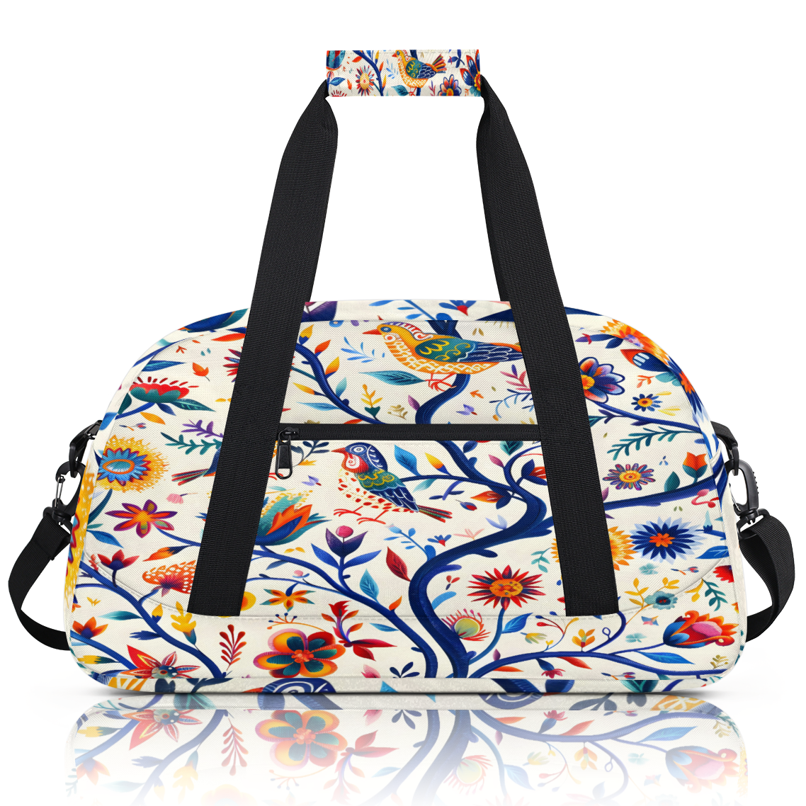 Herdesigns Sports Duffle Bags Travel Duffle Bag Gym Bag Mexico Floral Ethnic Bird Weekender Travel Bag Waterproof Overnight Bag Carry On Travel Tote Bag Dance Bags