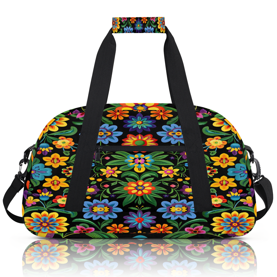 Herdesigns Sports Duffle Bags Travel Duffle Bag Gym Bag Mexico Floral Traditional Mexican Boho Weekender Travel Bag Waterproof Overnight Bag Carry On Travel Tote Bag Dance Bags