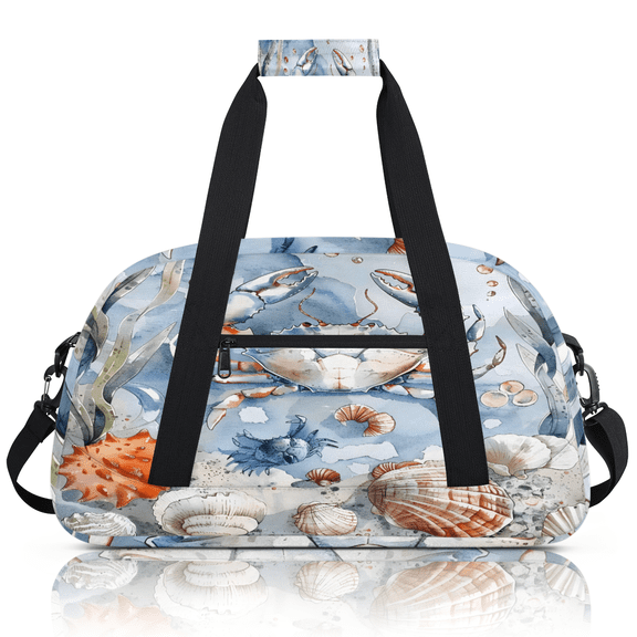 Herdesigns Sports Duffle Bags Travel Duffle Bag Gym Bag Nautical Coastal Crab Starfish Seashell Weekender Travel Bag Waterproof Overnight Bag Carry On Travel Tote Bag Dance Bags