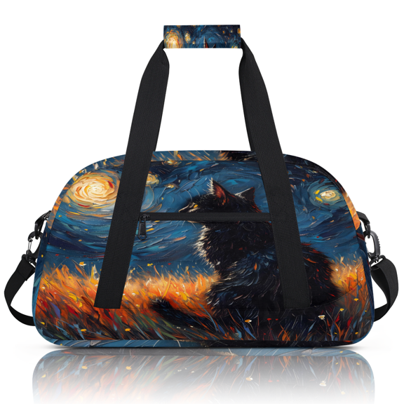 Herdesigns Sports Duffle Bags Travel Duffle Bag Gym Bag Night Black Cat Weekender Travel Bag Waterproof Overnight Bag Carry On Travel Tote Bag Dance Bags
