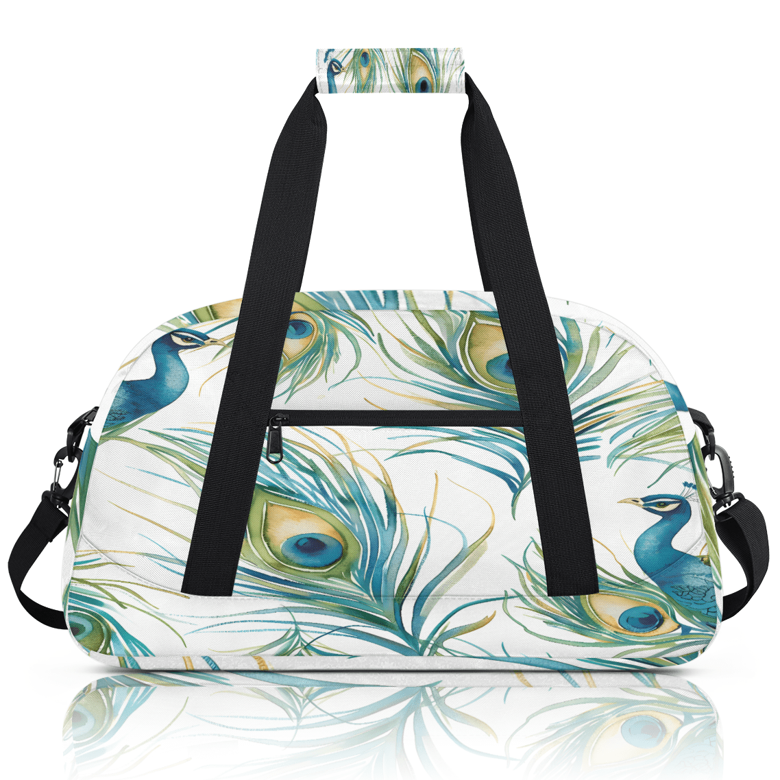 Herdesigns Sports Duffle Bags Travel Duffle Bag Gym Bag Peacock Watercolor Bird Feather Weekender Travel Bag Waterproof Overnight Bag Carry On Travel Tote Bag Dance Bags