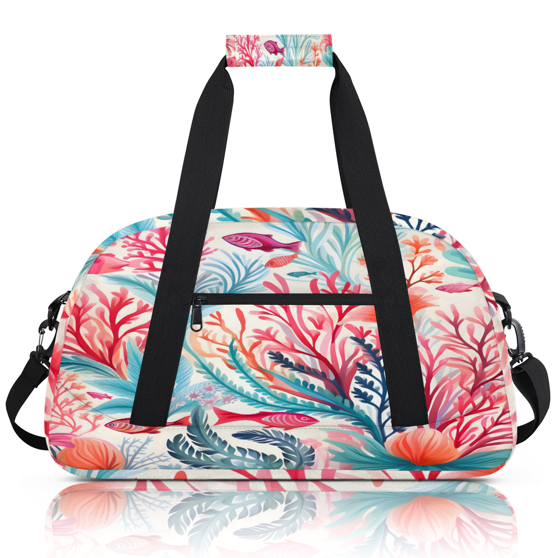 Herdesigns Sports Duffle Bags Travel Duffle Bag Gym Bag Red Pink Corals Ocean Fish Weekender Travel Bag Waterproof Overnight Bag Carry On Travel Tote Bag Dance Bags