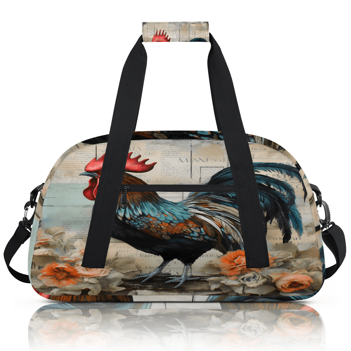 Herdesigns Sports Duffle Bags Travel Duffle Bag Gym Bag Retro Cock Weekender Travel Bag Waterproof Overnight Bag Carry On Travel Tote Bag Dance Bags