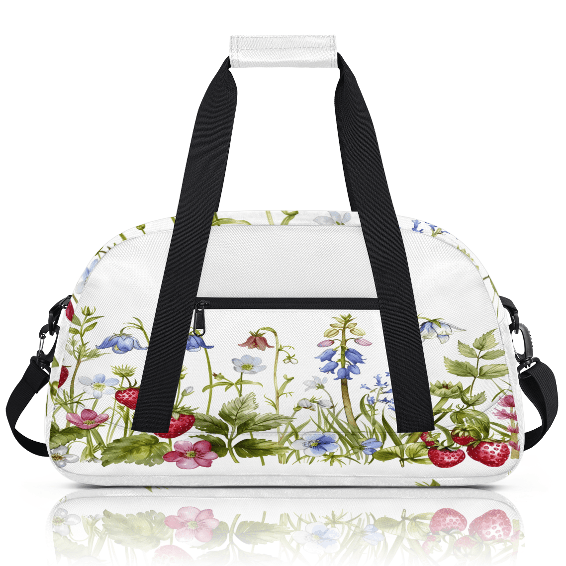 Herdesigns Sports Duffle Bags Travel Duffle Bag Gym Bag Strawberries And Wildflowers Weekender Travel Bag Waterproof Overnight Bag Carry On Travel Tote Bag Dance Bags