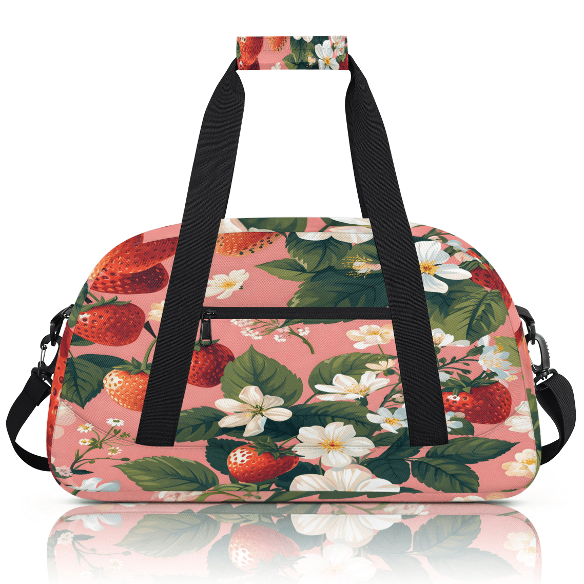 Herdesigns Sports Duffle Bags Travel Duffle Bag Gym Bag Strawberry Flower Weekender Travel Bag Waterproof Overnight Bag Carry On Travel Tote Bag Dance Bags