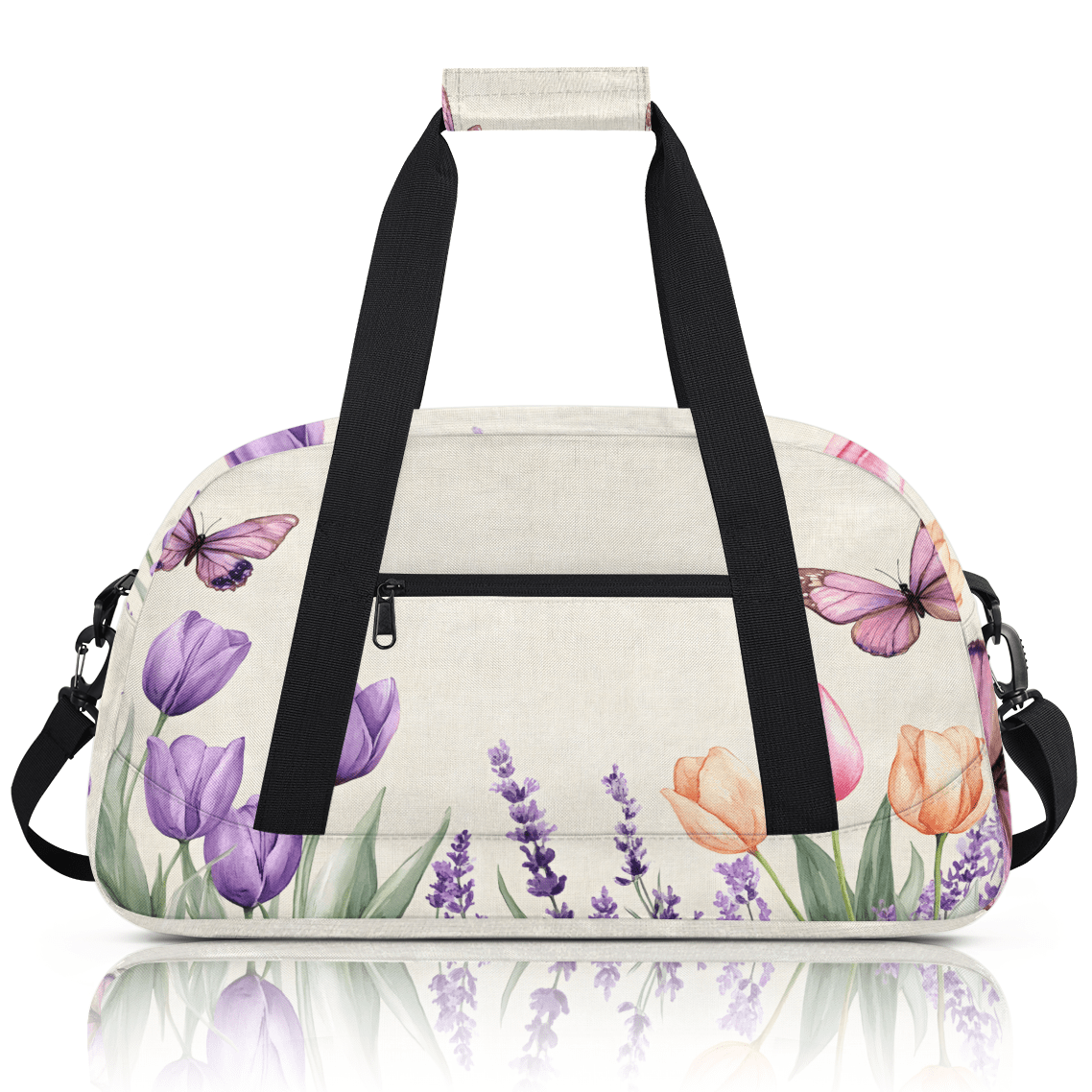 Herdesigns Sports Duffle Bags Travel Duffle Bag Gym Bag Tulip Cute Floral Butterflie Weekender Travel Bag Waterproof Overnight Bag Carry On Travel Tote Bag Dance Bags