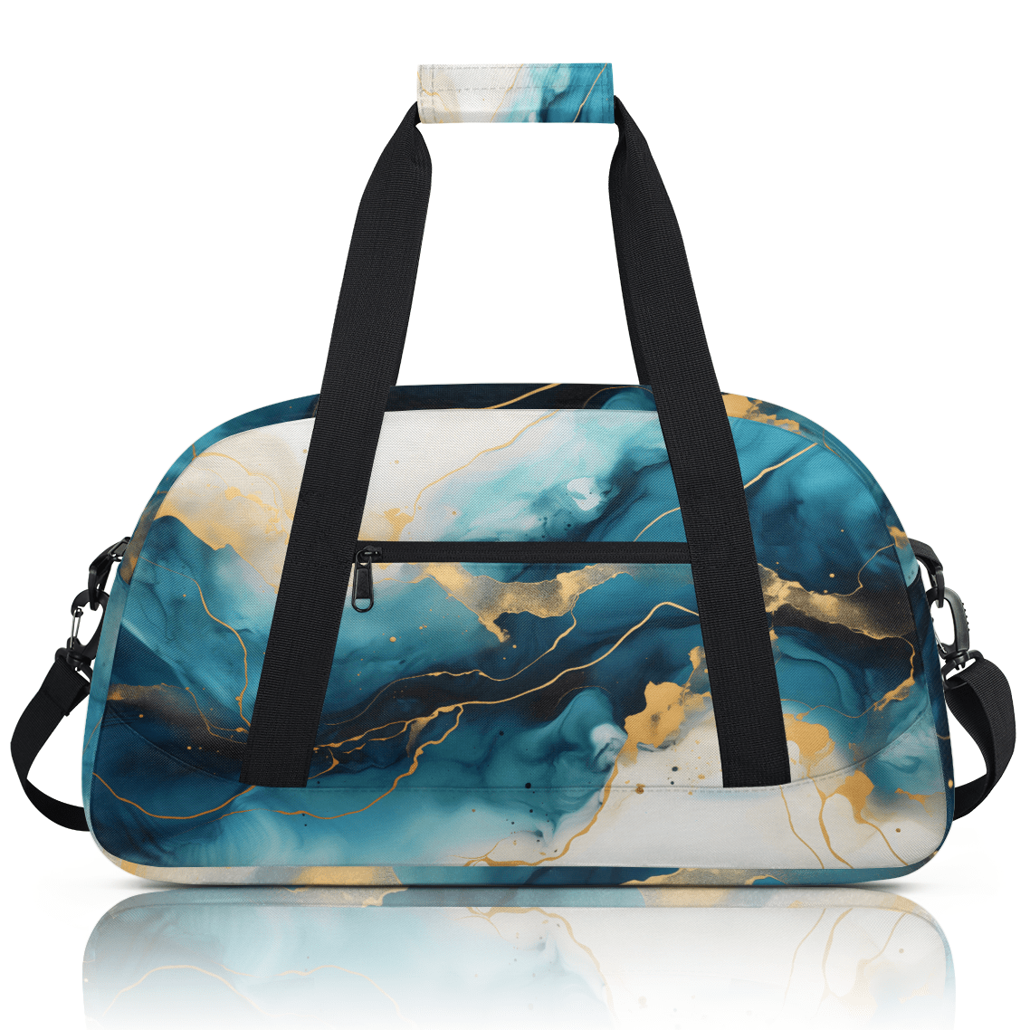 Herdesigns Sports Duffle Bags Travel Duffle Bag Gym Bag Turquoise Abstract Gold And Blue Marble Weekender Travel Bag Waterproof Overnight Bag Carry On Travel Tote Bag Dance Bags