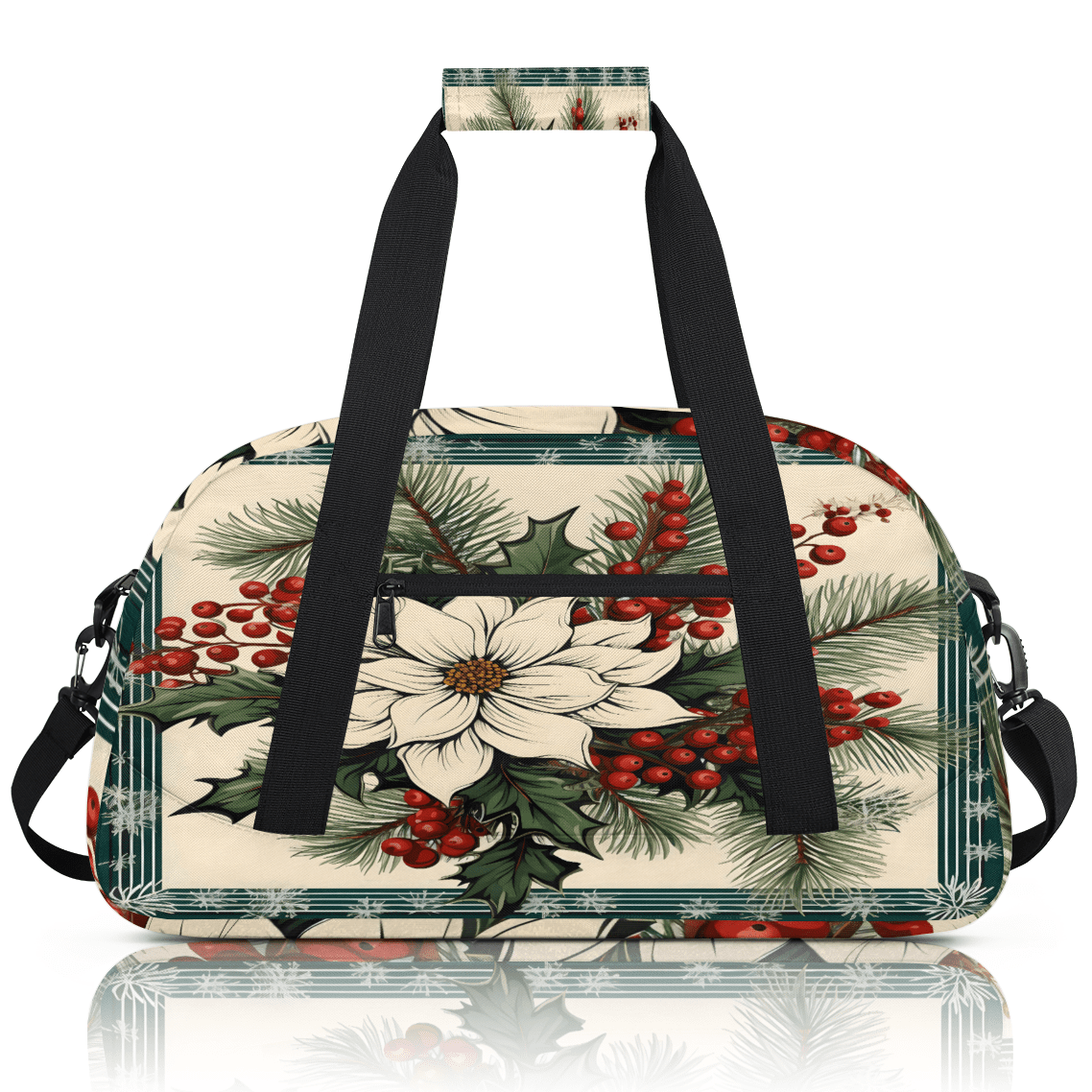 Herdesigns Sports Duffle Bags Travel Duffle Bag Gym Bag Vintage Flower Christmas Theme Weekender Travel Bag Waterproof Overnight Bag Carry On Travel Tote Bag Dance Bags