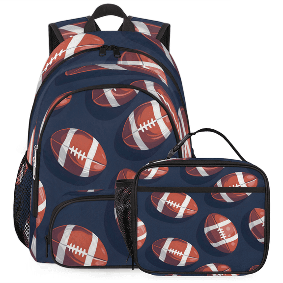 Herdesigns Sports Football Large Backpack Set with Lunch Box Lightweight Water Resistant Travel Laptop Backpacks Casual Daypacks for Women Men