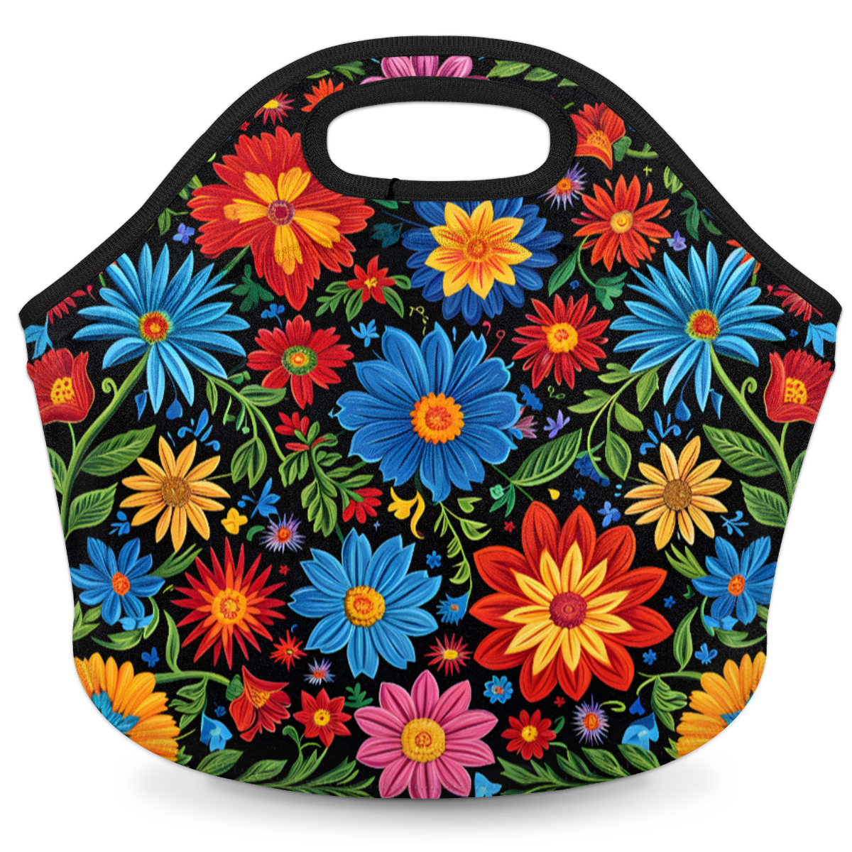 Herdesigns Spring Watercolor Floral Neoprene Lunch Bag, Colorful Flowers Insulated Lunch Box for Women Men Washable Lunch Tote Soft Lunch Container With Zipper for Work Picnic Travel