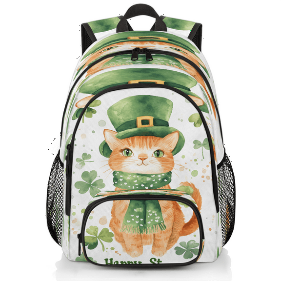 Herdesigns St Patrick's Cat Shamrock Laptop Backpack for Women Men, 18.3 Inch Large Computer Backpacks Fashion Teacher Nurse Bag Casual Daypack for Work Travel