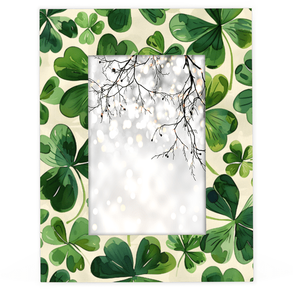 Herdesigns St. Patrick's Day Clover 5x7 Picture Frame, Green Shamrock Irish Wood Photo Frame for Living Room Bedroom, Vertical & Horizontal Display