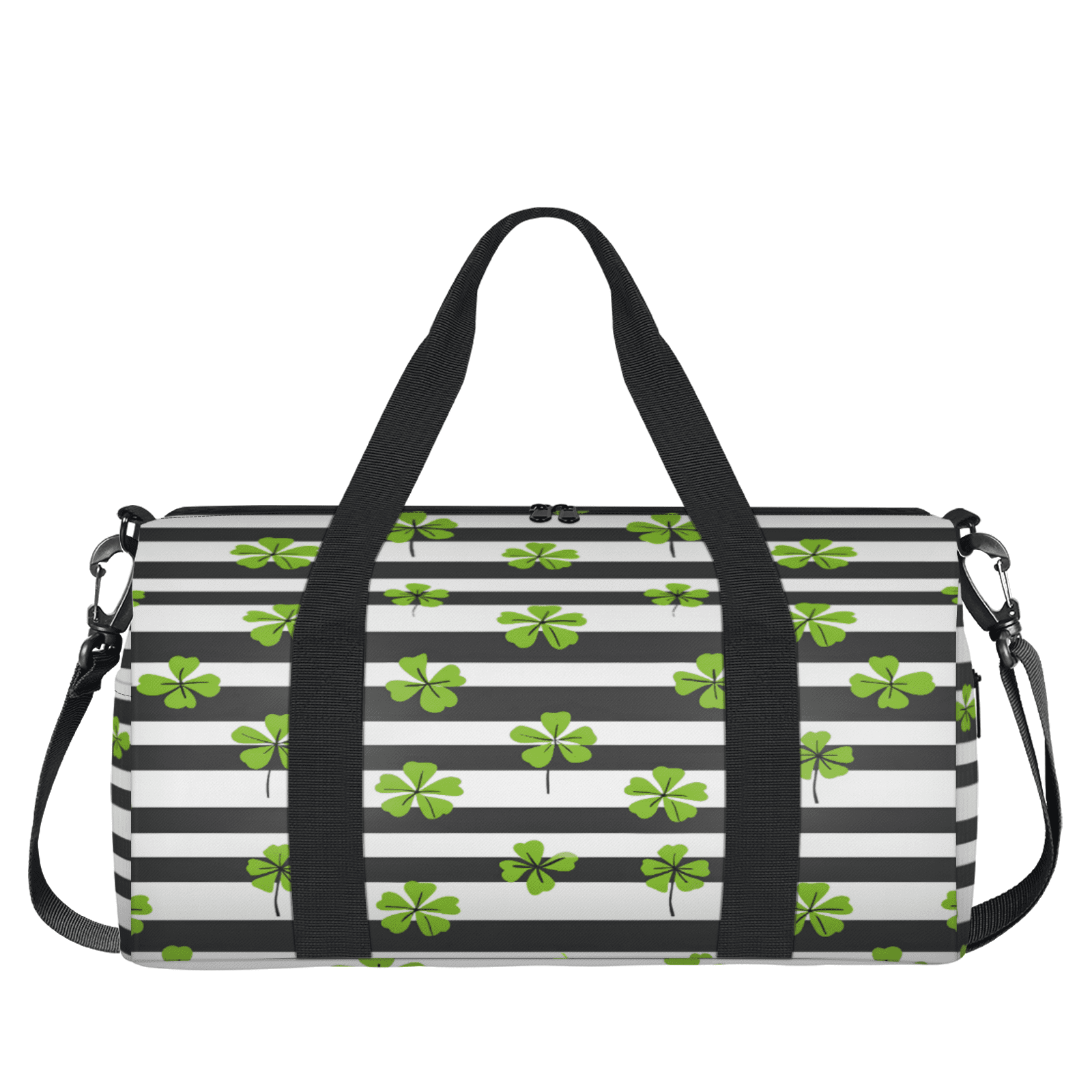 Herdesigns St. Patrick's Day Green Clover Leaf Irish Shamrock Gym Bag for Women, Duffle Bag for Travel Sport, Lightweight Waterproof Carry on Weekender Overnight Dance Yoga Workout Bags