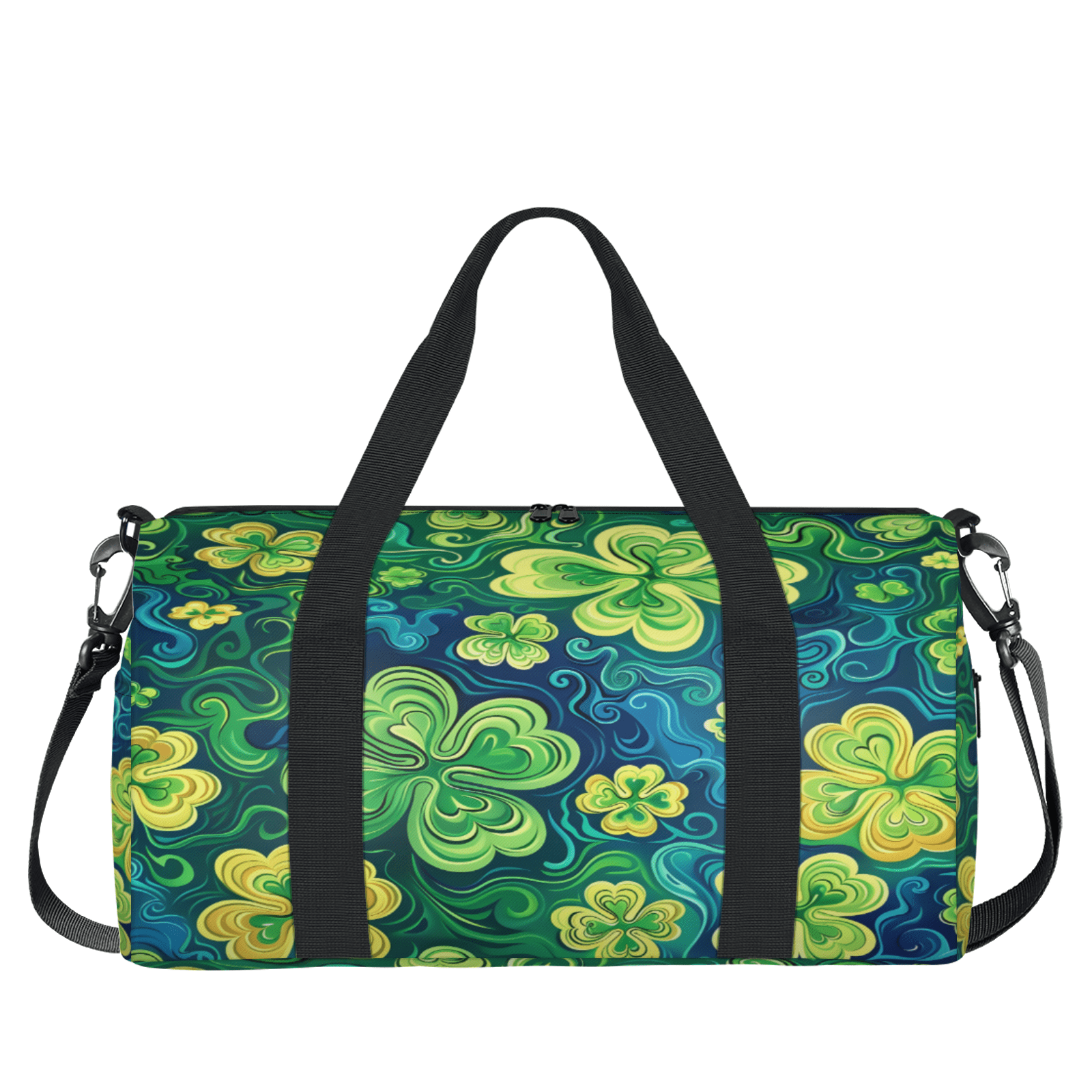 Herdesigns St Patricks Day Gym Bag for Women, Duffle Bag for Travel Sport, Lucky Clover Shamrock Lightweight Waterproof Carry on Weekender Dance Yoga Workout Bags