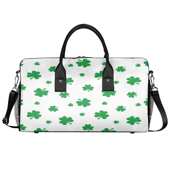 Herdesigns St Patricks Day Shamrocks Gym Duffle Bag for Men Women, Spring Green Clover Leaf Travel Sports Bag Waterproof Lightweight Weekend Carry On Tote