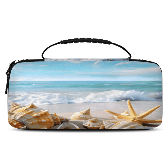Herdesigns Starfish Beach Theme Carrying Case for Nintendo Switch OLED Model 2021 & Switch 2017 with 20 Game Card Slots, Portable Travel Carry Case for Accessories and Console