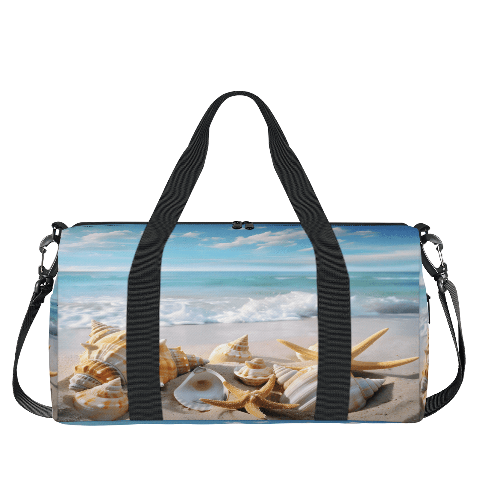 Herdesigns Starfish Beach Theme Gym Bag for Women, Duffle Bag for Travel Sport, Lightweight Waterproof Carry on Weekender Overnight Dance Yoga Workout Bags