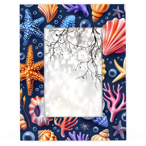 Herdesigns Starfish Seashell Coral 4x6 Picture Frame Nautical Wood Photo Frame Table Display or Wall Hanging Decoration for Vertical or Horizontal Display