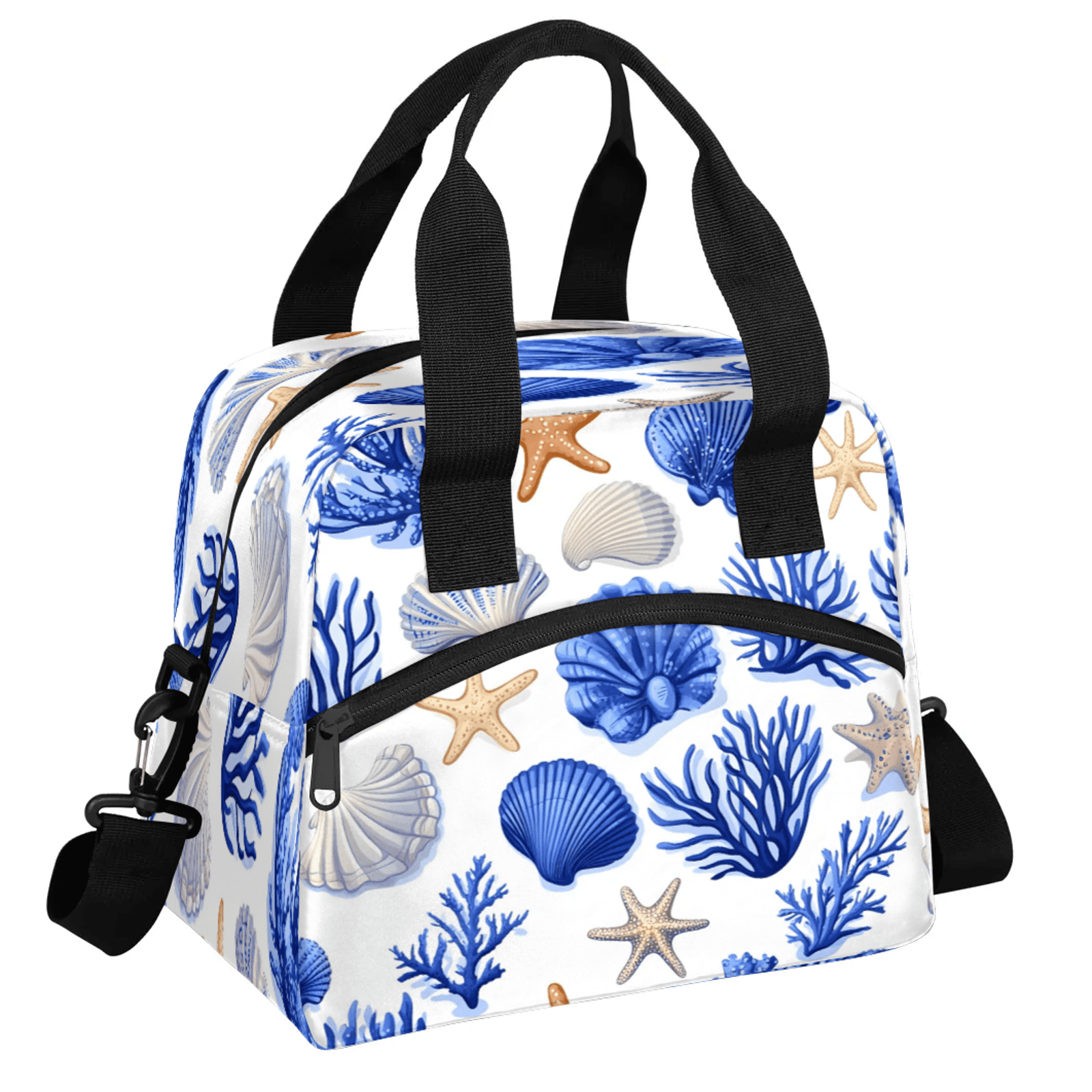 Herdesigns Starfish and Seashells Lunch Bag for Women Men Adult, Nautical Coastal Large Insulated Reusable Lunch Box Leakproof Portable Cooler Tote Bags for Work Picnic Beach