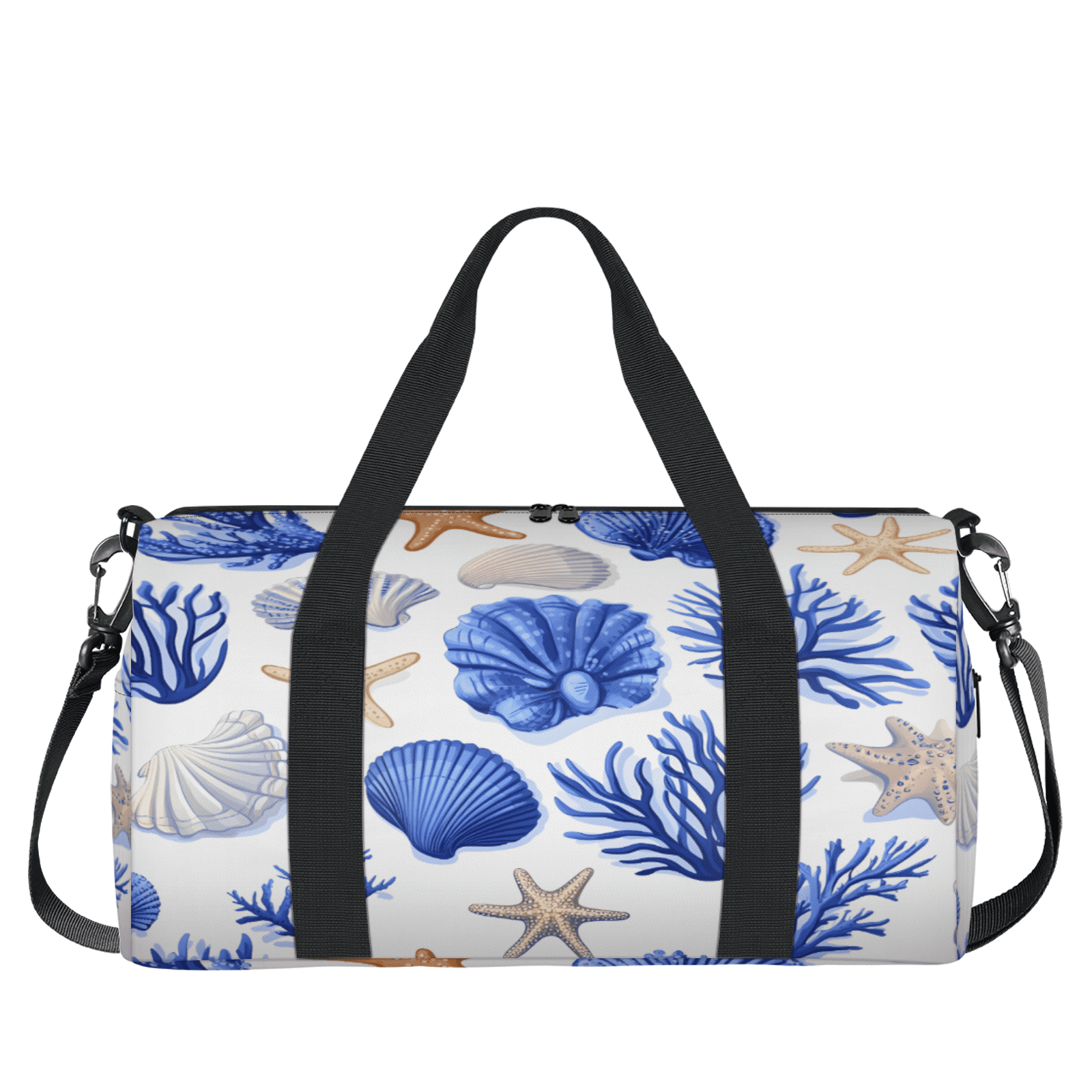 Herdesigns Starfish and Seashells Travel Duffle Bag Sports Yoga Weekender Overnight Carry on Workout Bags Lightweight Waterproof Gym Tote Bag for Women Nautical Coastal