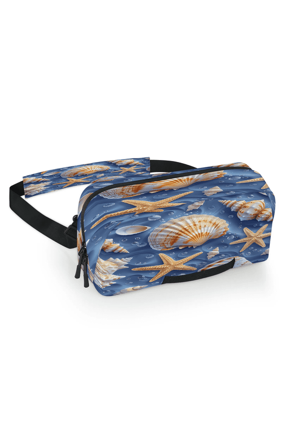 Starfish Shell Carrying Case Bag for Gaming Console, Waterproof Travel Crossbody Sling Bag Compatible with Nintendo Switch 2, Adjustable Shoulder Strap Chest Bag, Nautical