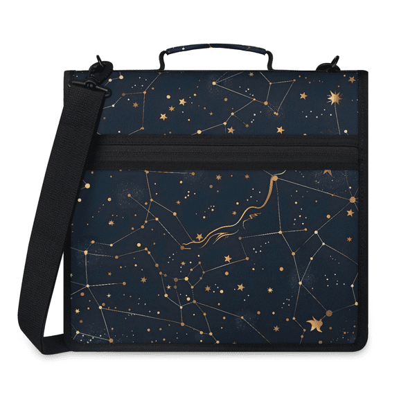 Herdesigns Starry Universe Constellation Galaxy Space Zipper Binder with Shoulder Strap, Waterproof 1.5 Inch 3 D-Ring Binder Organizer Bag, Fits 13 Inch Laptop for Work,