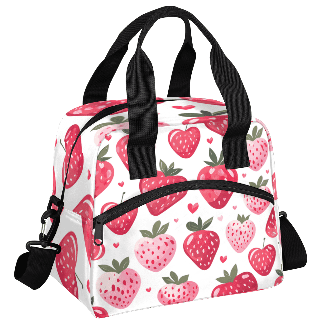 Herdesigns Strawberry Insulated Lunch Bag for Women Men Adults Large Reusable Lunch Box Pink Leakproof Cooler Tote Bags with Adjustable Shoulder Strap