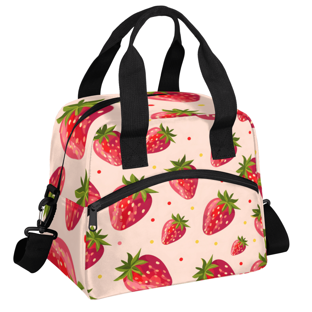 Herdesigns Strawberry Insulated Lunch Bag for Women Men Adults Large Reusable Lunch Box Strawberries Leakproof Cooler Tote Bags with Adjustable Shoulder Strap