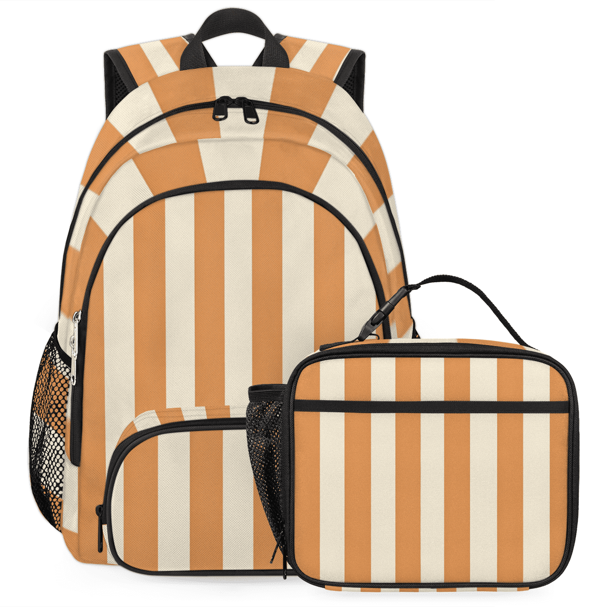 Mini Striped Backpack Herdesigns Striped Backpack with Lunch Box Beige Lightweight Large ...