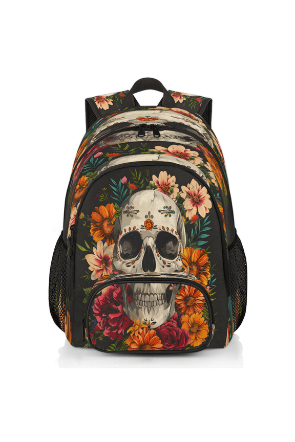 Sugar Flower Skull Floral Gothic Laptop Backpack for Women Men, 18.3 Inch Large Computer Backpacks Fashion Teacher Nurse Bag Casual Daypack for Work Travel