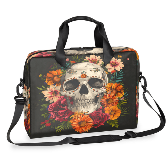 Herdesigns Sugar Flower Skull Floral Gothic Laptop Bag for Women Men, Computer Case Briefcase Messenger Bags, 15-15.6 inch Laptop Sleeve Shoulder Bag