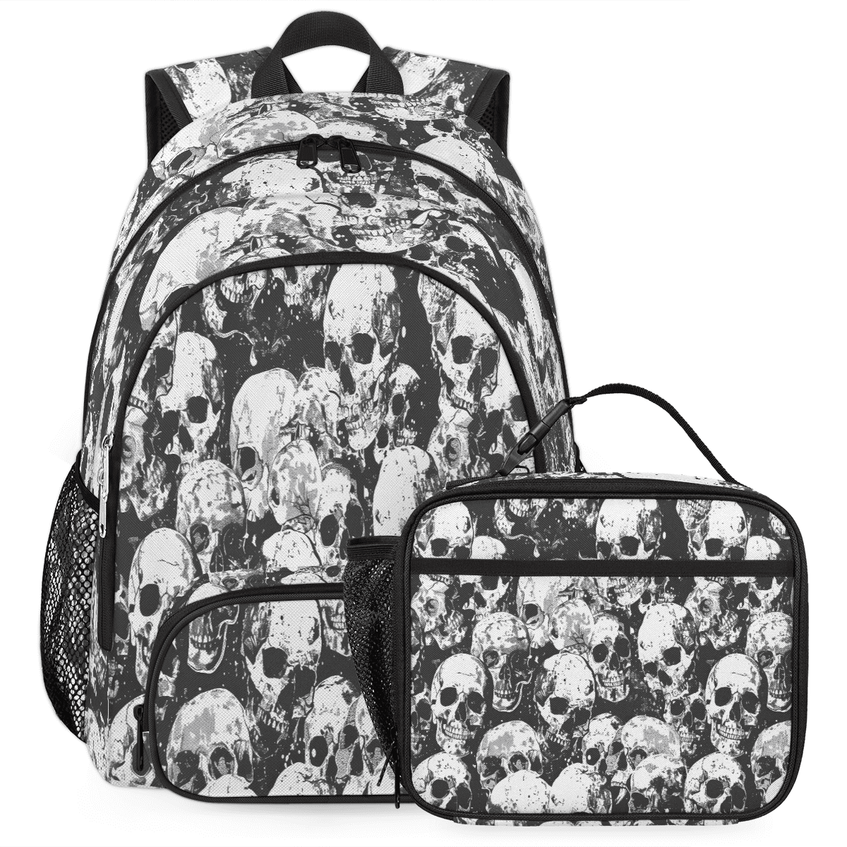 Herdesigns Sugar Skull Black White Skeleton Large Backpack Set with ...