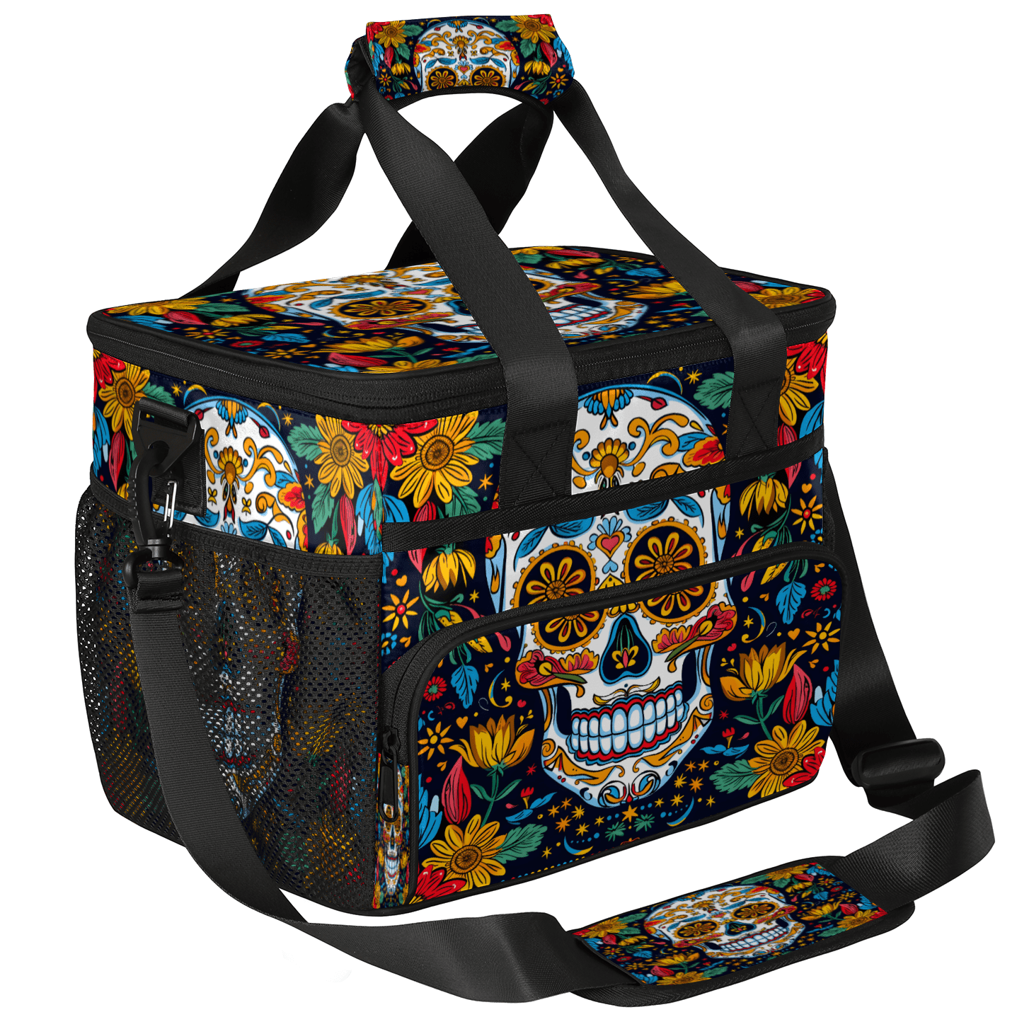Herdesigns Sugar Skull Gothic Halloween Large Lunch Box for Adults Women Men with Adjustable Shoulder Strap, Insulated Reusable Lunch Bag Leakproof Cooler Tote Bag