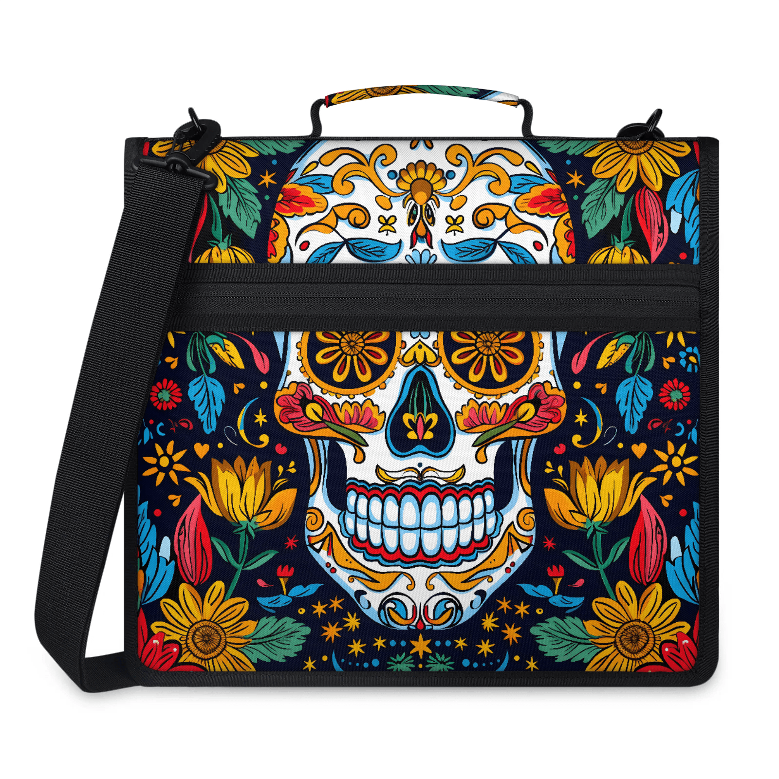Herdesigns Sugar Skull Gothic Halloween Zipper Binder with Shoulder Strap, Waterproof 1.5 Inch 3 D-Ring Binder Organizer Bag, Fits 13 Inch Laptop for Work,