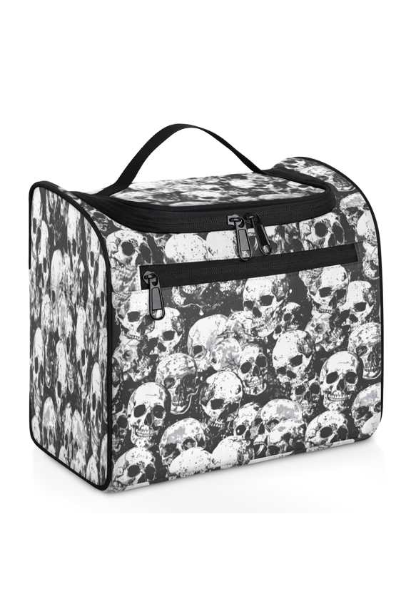 Sugar Skull Hanging Toiletry Bag for Women, Black White Skeleton Waterproof Makeup Organizer Cosmetic Travel Bag for Accessories