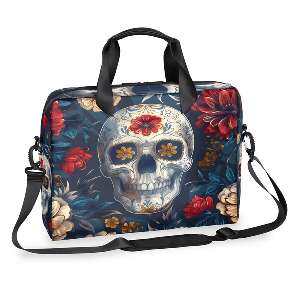 Herdesigns Sugar Skull Skeleton Head Day Of The Dead Laptop Bag for Women Men, Computer Case Briefcase Messenger Bags, 15-15.6 inch Laptop Sleeve Shoulder Bag