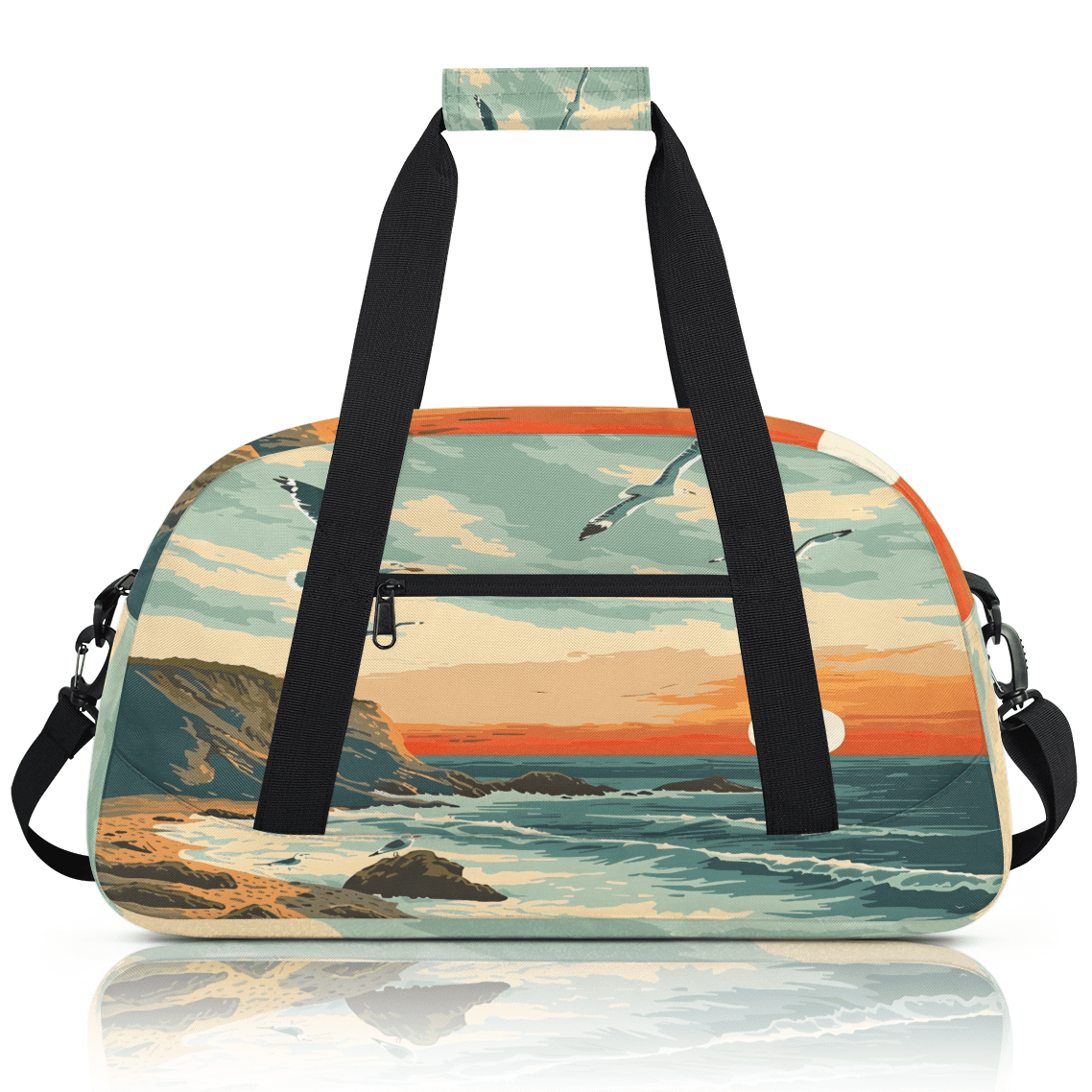 Herdesigns Summer Beach Coastal Sports Duffle Bag for Women & Men, Ocean Landscape Scenery Gym Bag Dance Bag Overnight Bag Carry On Weekender Travel Bag
