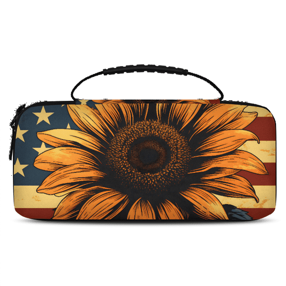 Herdesigns Sunflower American Flag Carrying Case for Nintendo Switch 2 with 20 Game Card Slots, Portable Travel Carry Case for Accessories and Console