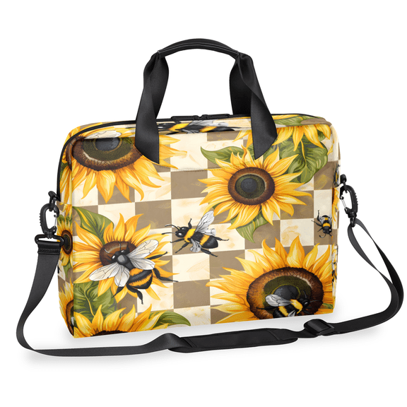 Herdesigns Sunflower Bee Flower Laptop Bag for Women Men, Computer Case Briefcase Messenger Bags, 15-15.6 inch Laptop Sleeve Shoulder Bag