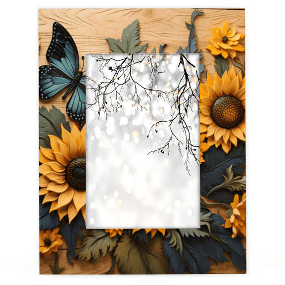Herdesigns Sunflower Butterfly 5x7 Picture Frame, Wood Photo Frame for Living Room Bedroom, Vertical & Horizontal Display
