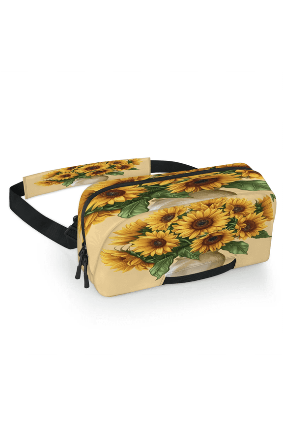 Sunflower Carrying Case Bag for Gaming Console, Waterproof Travel Crossbody Sling Bag Compatible with Nintendo Switch 2, Adjustable Shoulder Strap Chest Bag, Yellow Flower Floral