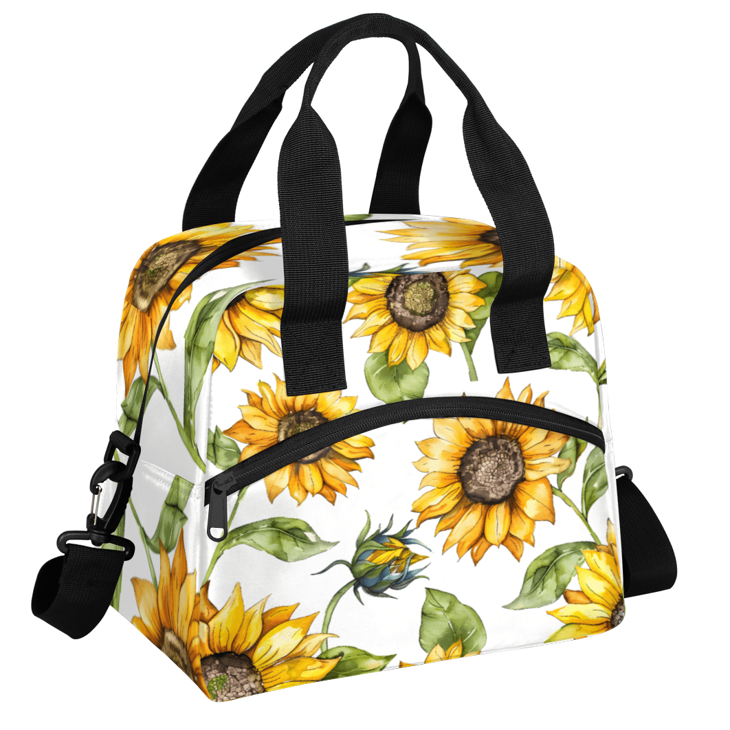 Herdesigns Sunflower Farmhouse Floral Insulated Lunch Bag for Women Men Adults Large Reusable Lunch Box Leakproof Portable Cooler Tote Bags with Adjustable Shoulder Strap