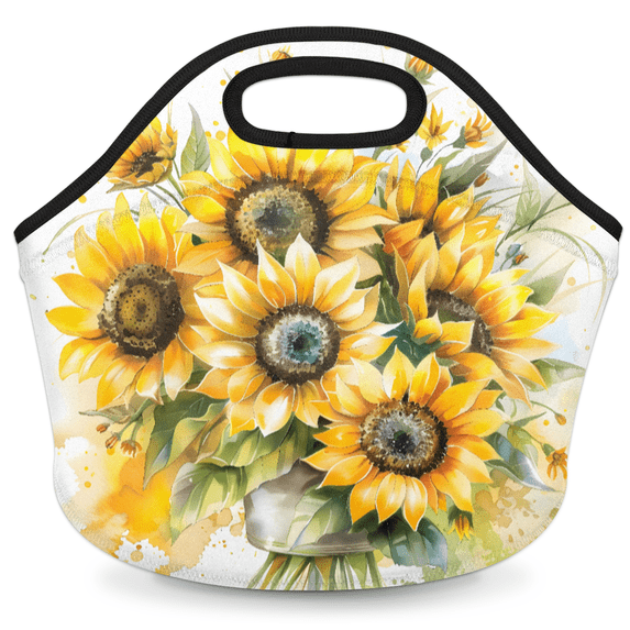 Herdesigns Sunflower Floral Insulated Neoprene Lunch Bag for Women Men Lunch Box Washable Reusable Lunch Tote Lightweight Lunch Handbag for Work Outdoor Picnic