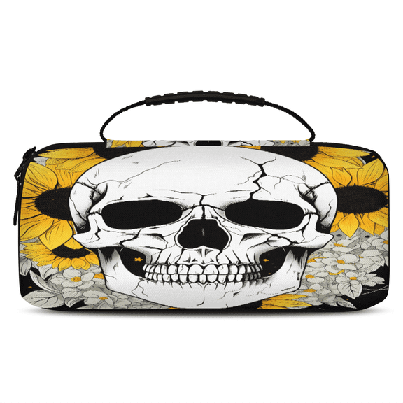Herdesigns Sunflower Skull Carry Case Compatible with Nintendo Switch 2017 & Oled 2021, with 20 Game Card Slots, Halloween Skeleton Portable Travel Carrying Case Pouch for Accessories & Games