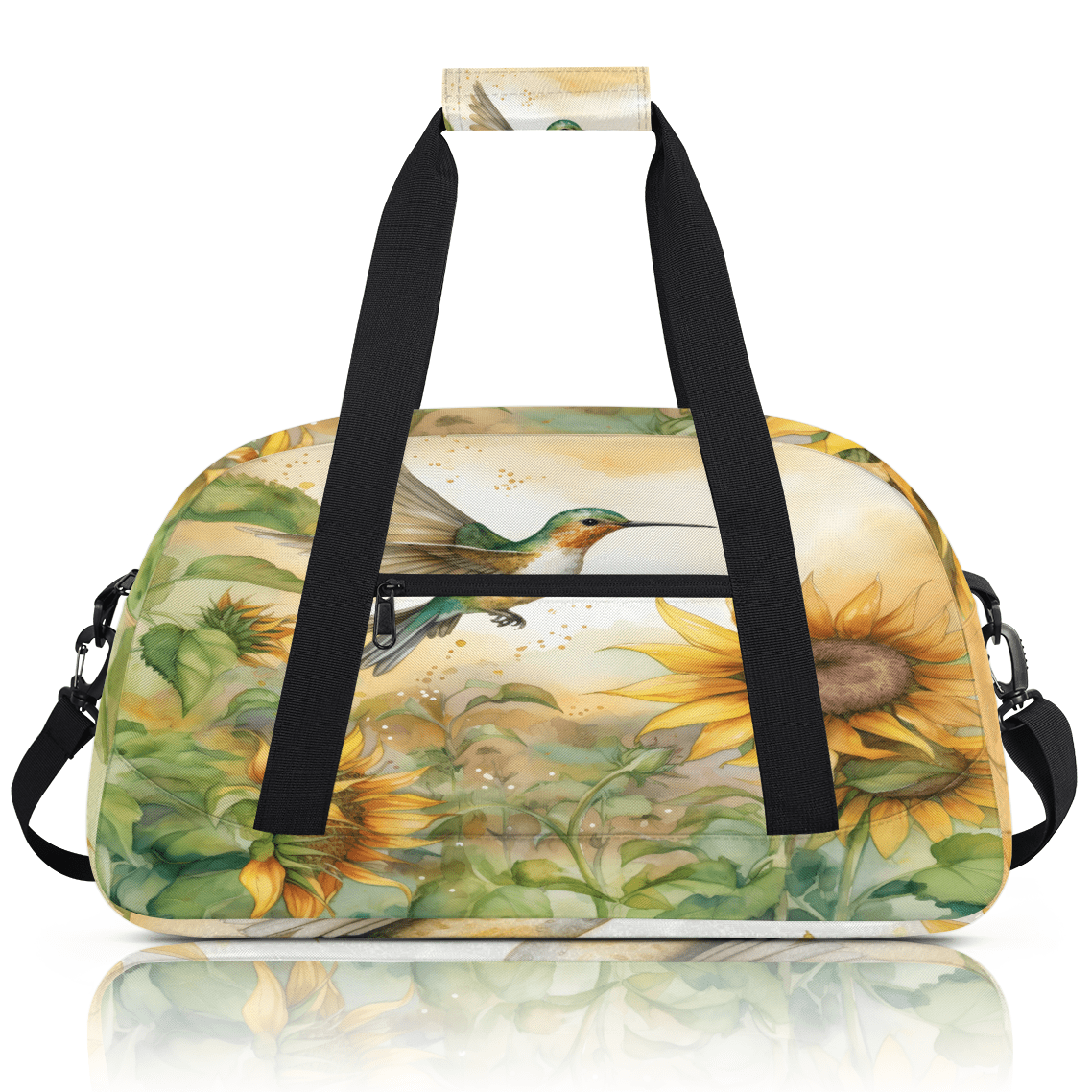 Herdesigns Sunflower Sports Duffle Bag for Women & Men, Hummingbird Gym Bag Dance Bag Overnight Bag Carry On Weekender Travel Bag